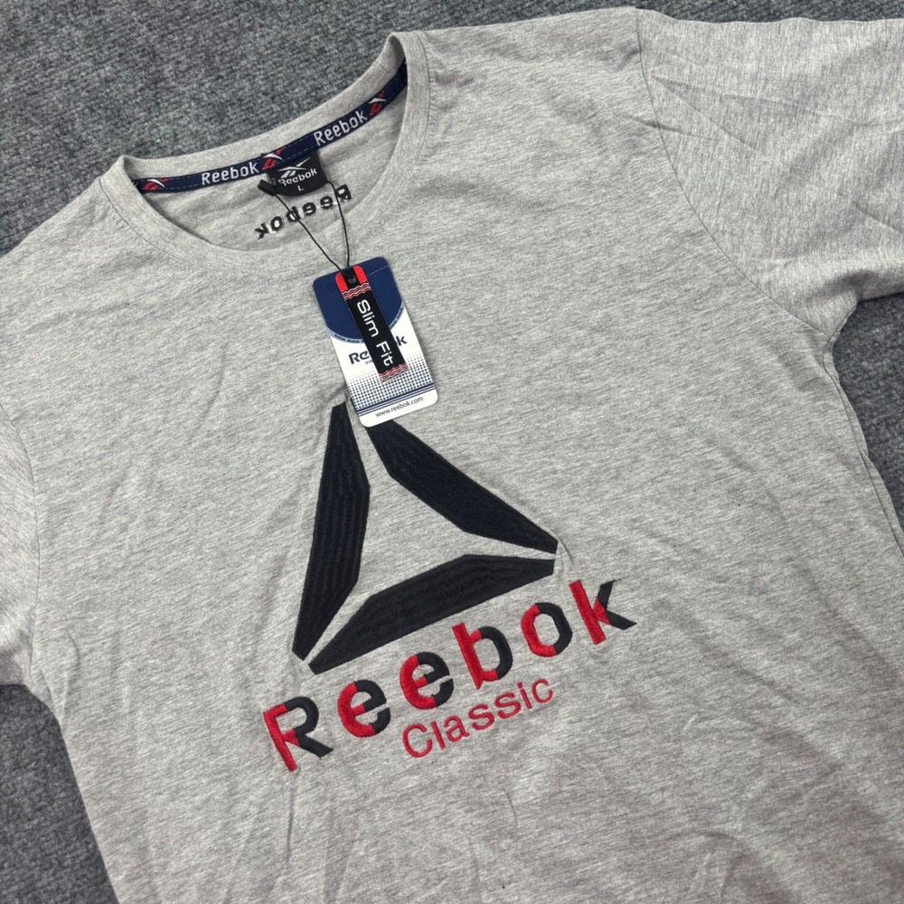 Reebok Classic T-Shirt Size Large Gray Slim Fit Embroidered Logo NWT Kids